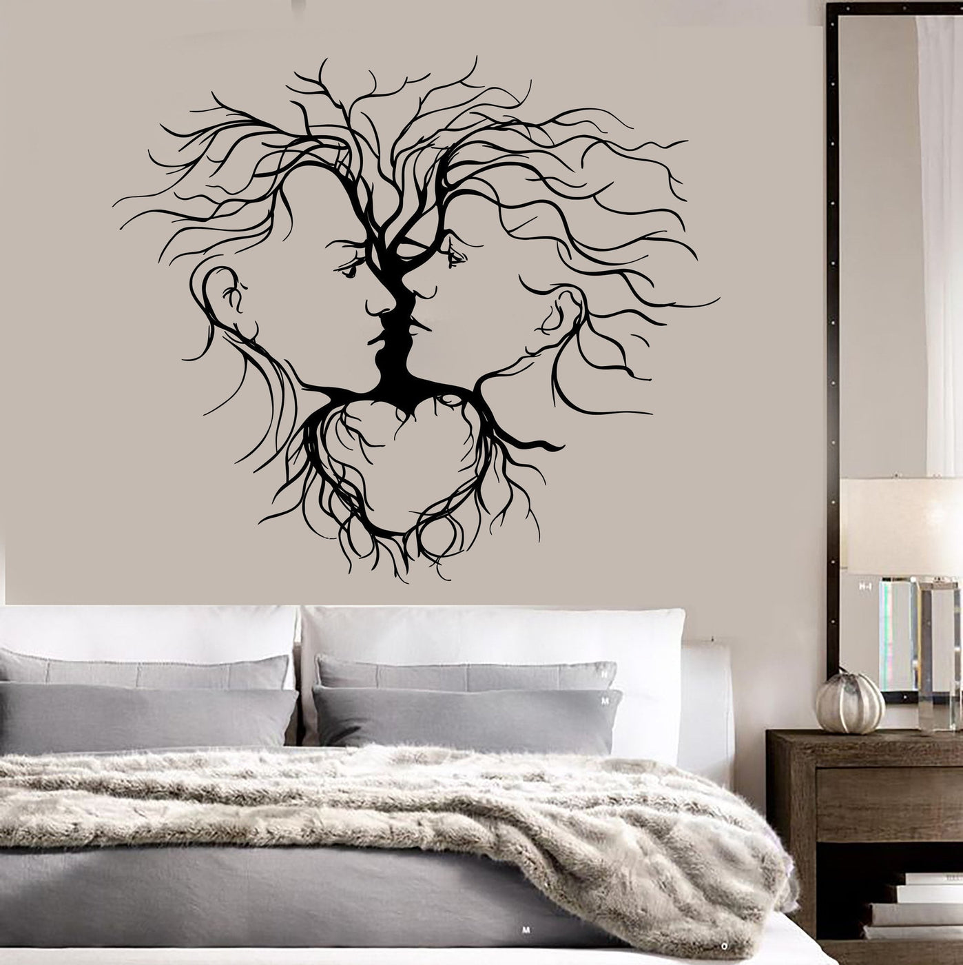 Vinyl Wall Decal Loving Couple Abstract Tree Romantic Decoration Stick ...