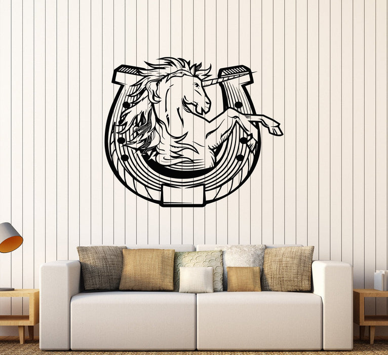 Vinyl Wall Decal Unicorn Horseshoe Luck Talisman Amulet Stickers Mural Unique Gift (079ig)