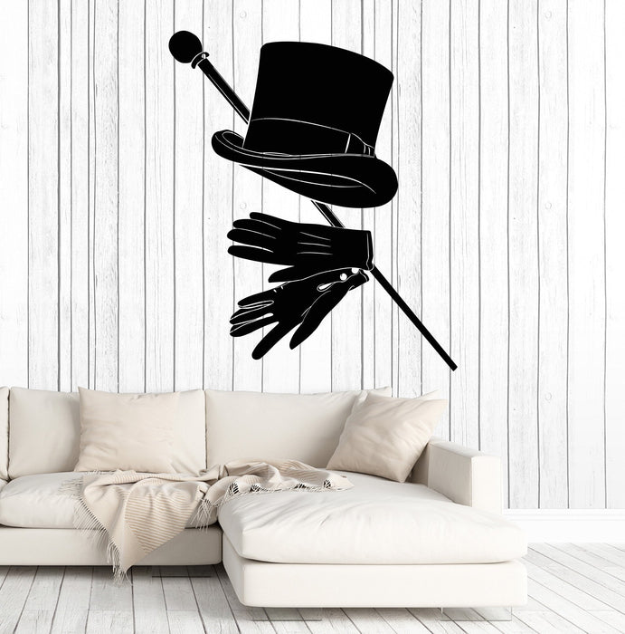 Vinyl Wall Decal Magician Illusionist Top Hat Gentleman Walking Cane Stickers Unique Gift (1432ig)