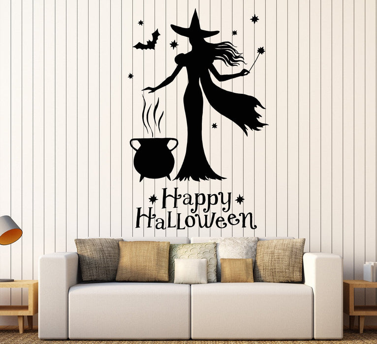 Vinyl Wall Decal Happy Halloween Witch Magic Witchcraft Stickers Unique Gift (1573ig)