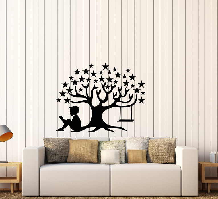 Vinyl Wall Decal Magic Tree Star Book of Fairy Tales Reading Boy Children's Room Stickers (4263ig)