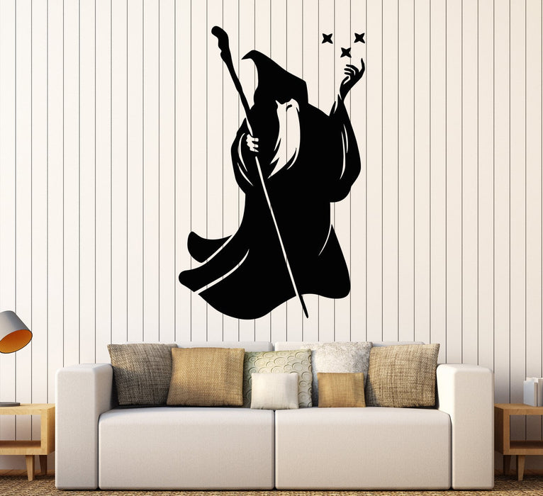 Vinyl Wall Decal Wizard Magic Wand Stars Children's Room Stickers Unique Gift (1628ig)