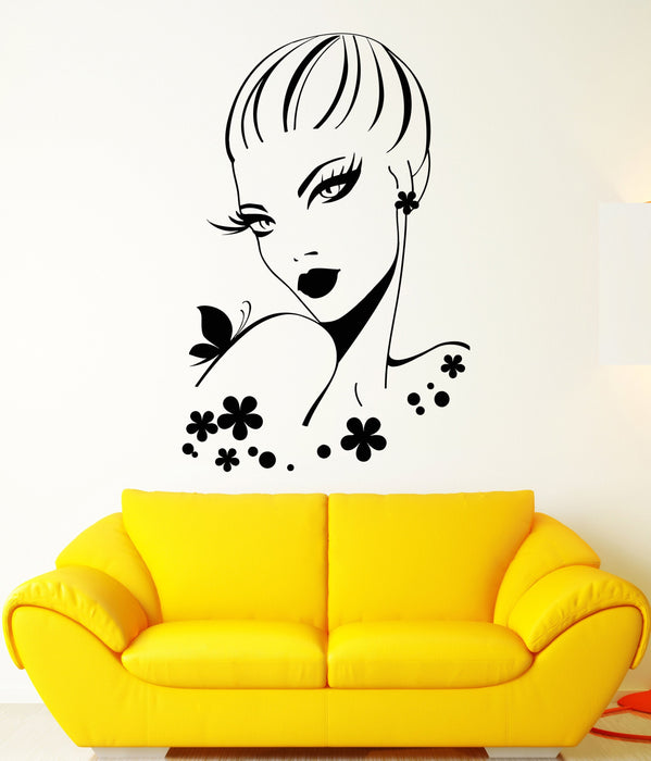 Autocollant mural en vinyle Belle femme Beauté Salon de coiffure Fille Maquillage Autocollants Cadeau unique (1505ig)