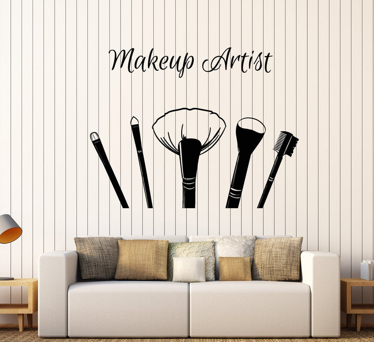 Autocollant mural en vinyle pour maquilleur, pinceaux, salon de beauté Visagiste, cadeau unique (1738ig)