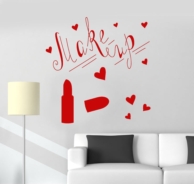 Autocollant mural en vinyle maquillage rouge à lèvres femme salon de beauté autocollants cadeau unique (ig4866)