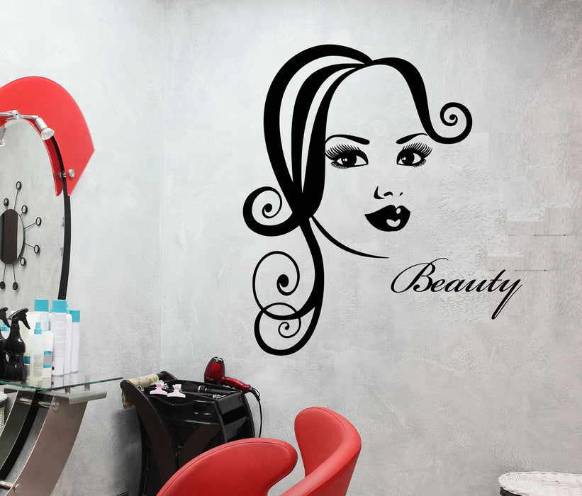 Vinyl Wall Decal Girl Face Beauty Hair Salon Makeup Hairstyle Stickers Unique Gift (1705ig)