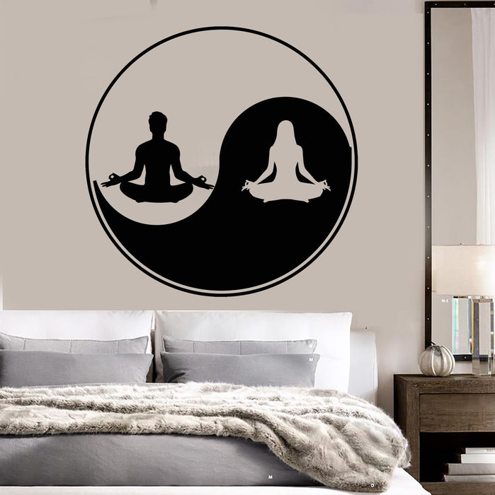 Vinyl Wall Decal Yin Yang Symbol Lotus Pose Meditation Man Woman Stickers Unique Gift (1700ig)