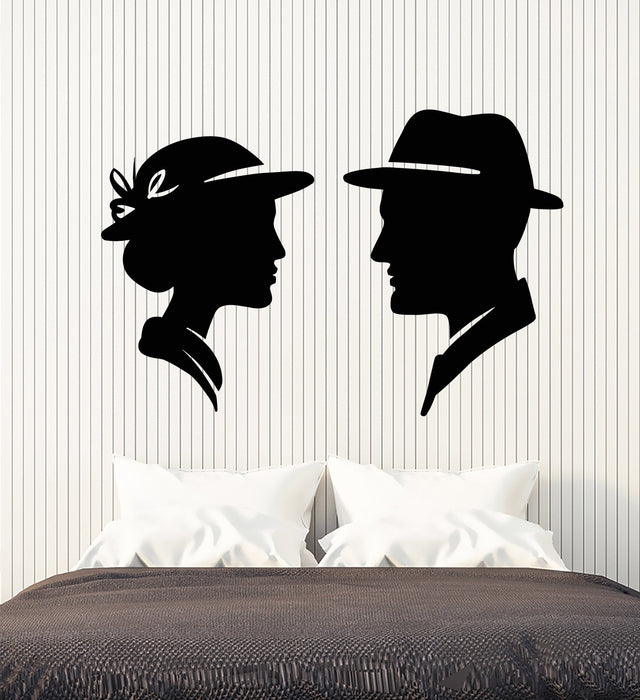 Виниловые наклейки на стену Ретро мужчина и женщина в шляпе Магазин наклеек (2683ig)