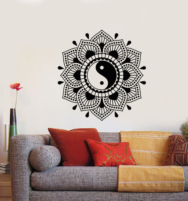 Vinyl Wall Decal Mandala Lotus Flower Yin Yang Symbol Buddhism Stickers (3167ig)
