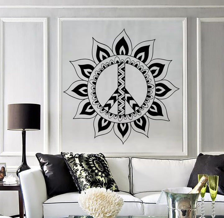 Vinyl Wall Decal Mandala Hippie Peace Symbol Stickers Mural Unique Gift (ig4421)