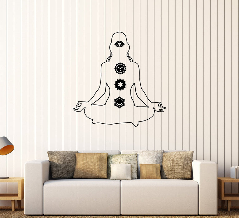Vinyl Wall Decal Yoga Chakra Meditation Pose Hinduism Mantra Stickers Unique Gift (429ig)