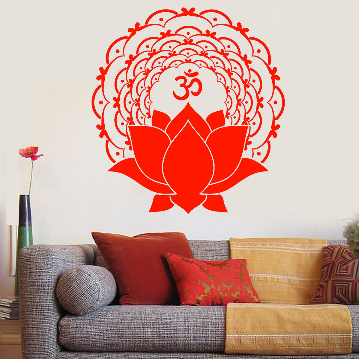 Vinyl Wall Decal Mantra Om Lotus Flower Yoga Buddhism Stickers Unique ...