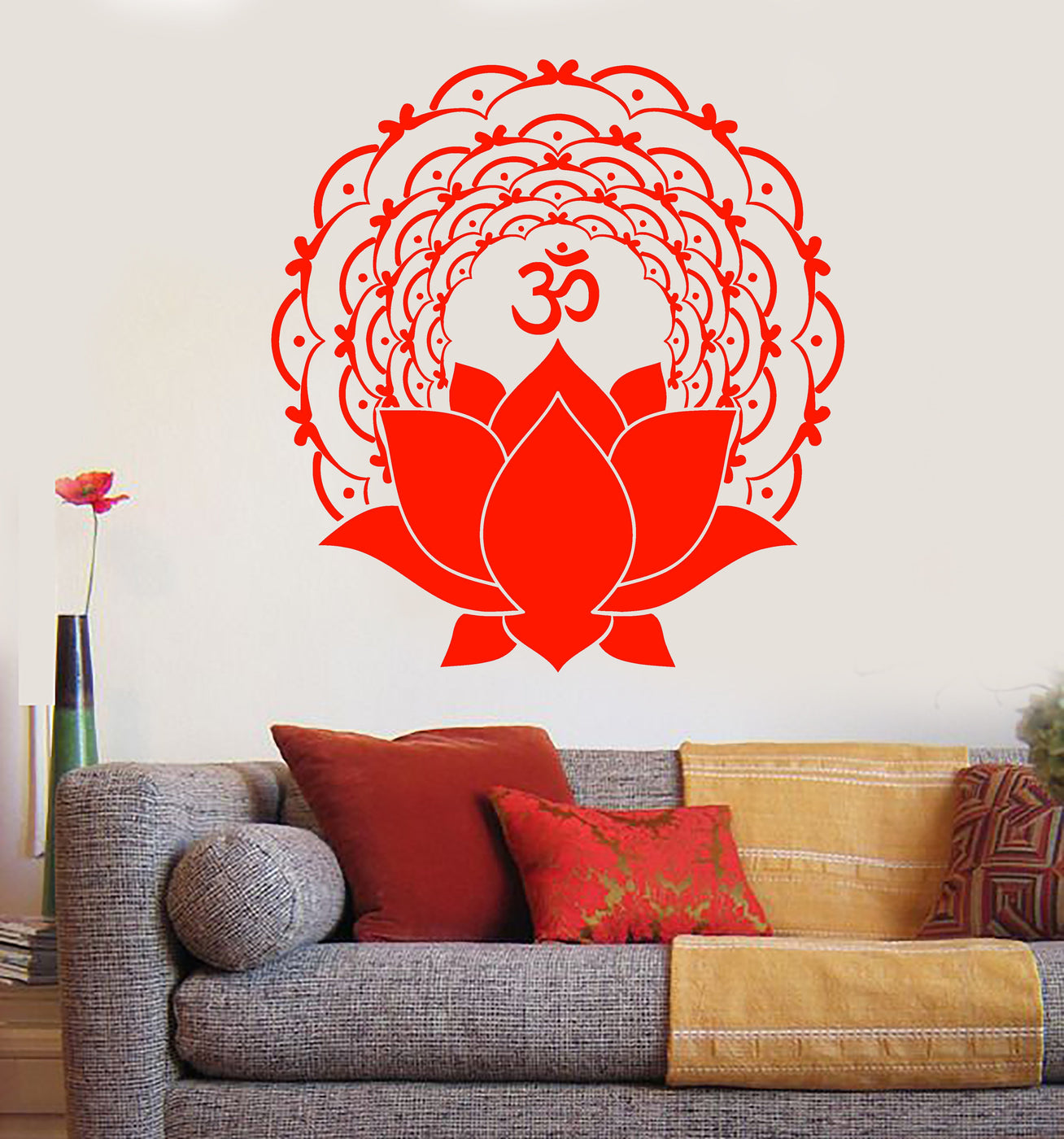 Vinyl Wall Decal Mantra Om Lotus Flower Yoga Buddhism Stickers Unique ...