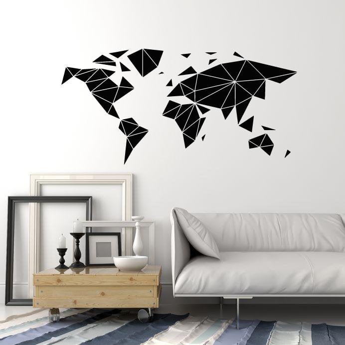 Autocollant mural en vinyle abstrait géométrique à multiples facettes pour carte de la Terre (2755ig)