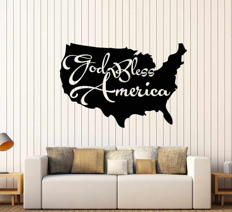 Autocollant mural en vinyle Carte de l'Amérique Citation patriotique Dieu bénisse l'Amérique Autocollants (3411ig)