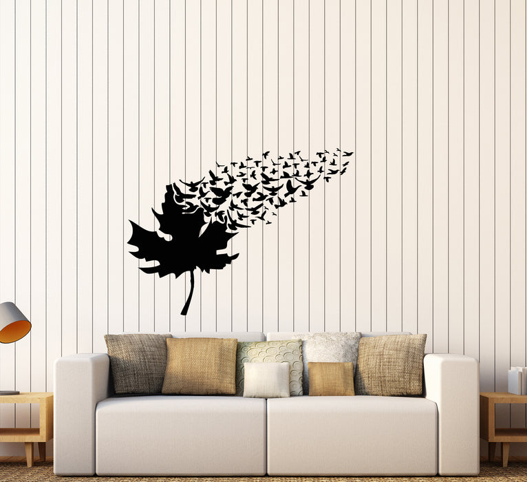 Vinyl Wall Decal Maple Tree Leaf Flock Of Birds Room Decor Stickers (3788ig)