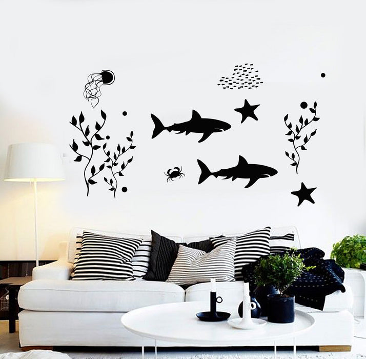 Autocollant mural en vinyle animaux marins requin étoile de mer océan autocollants cadeau unique (ig4448)