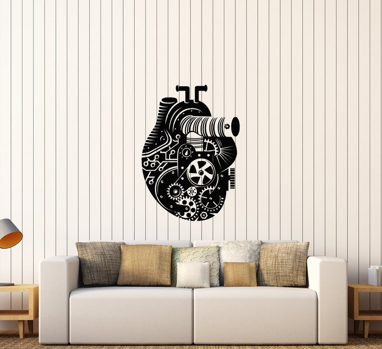 Vinyl Wall Decal Steampunk Style Mechanical Heart Gears Stickers (3832ig)