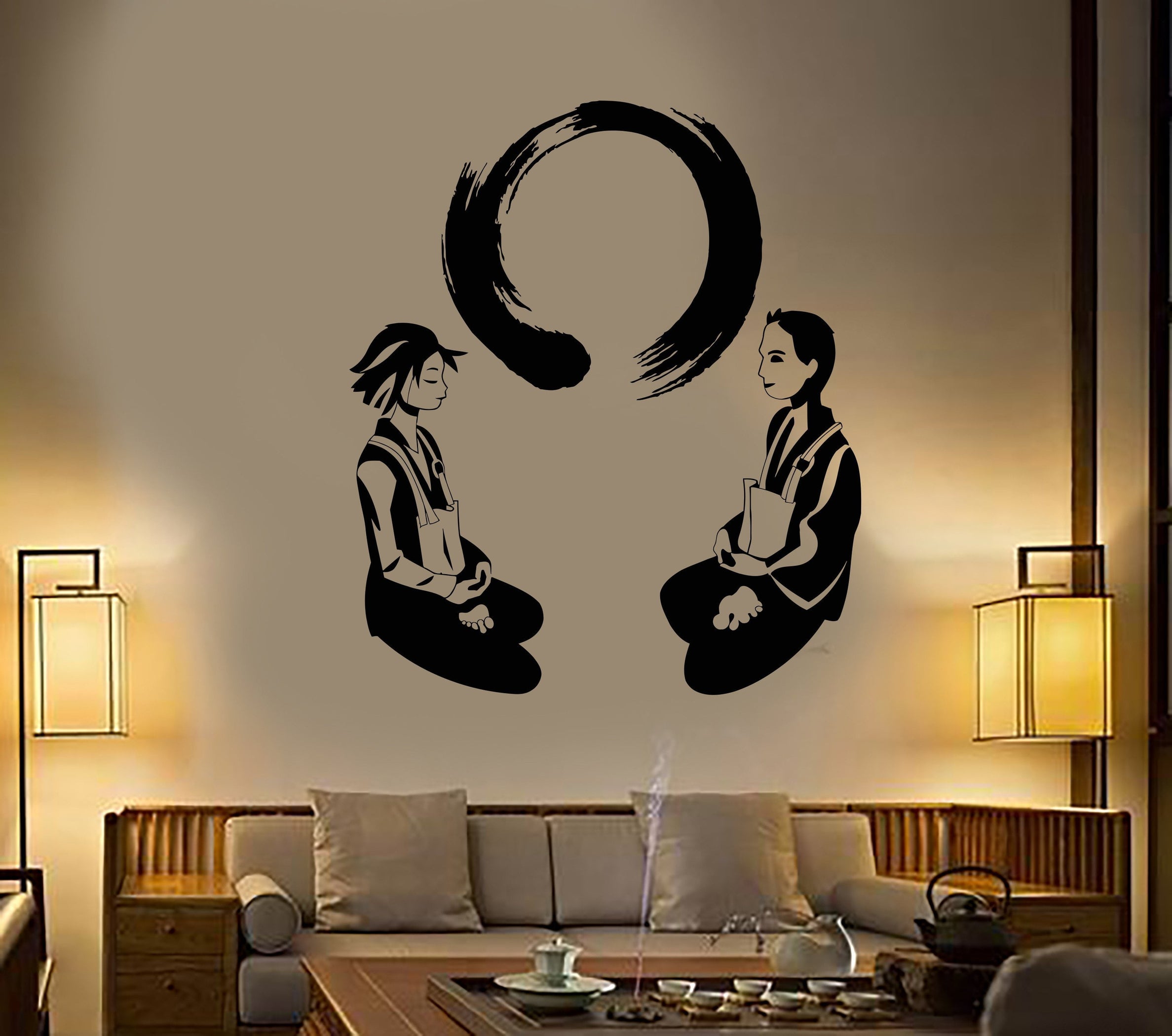 Vinyl Wall Decal Yoga Meditation Room Enso Circle Lotus Pose Zen Stick ...