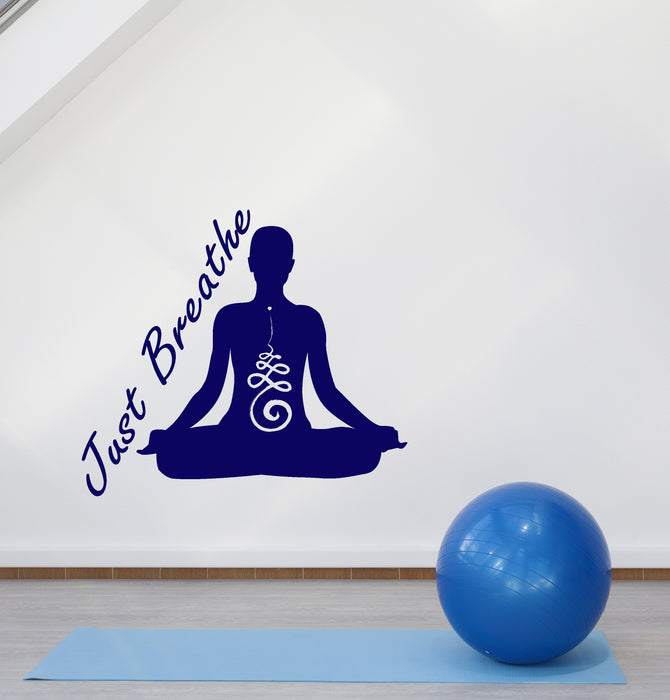 Autocollant mural en vinyle Just Breathe Yoga Citation Méditation Pose Autocollants (4096ig)