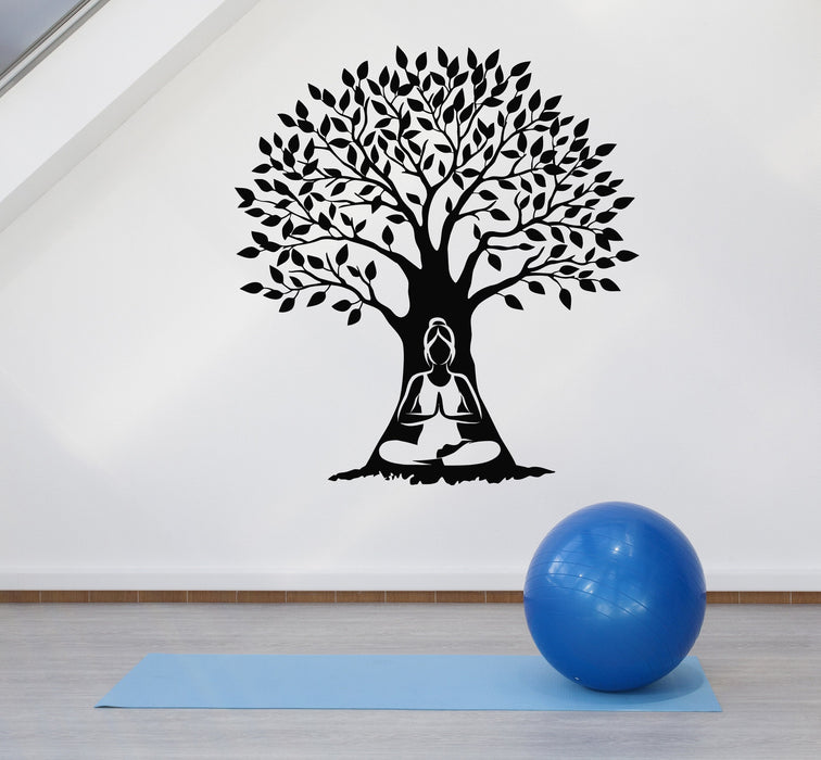 Autocollant mural en vinyle Arbre Zen Méditation Femme Yoga Bouddhisme Autocollants Mural Cadeau Unique (ig4926)
