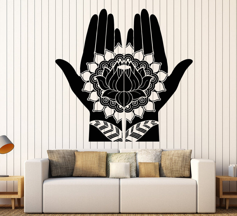 Vinyl Wall Decal Mehndi Decoration Beauty Girl Hands Henna Lotus Stickers Unique Gift (697ig)