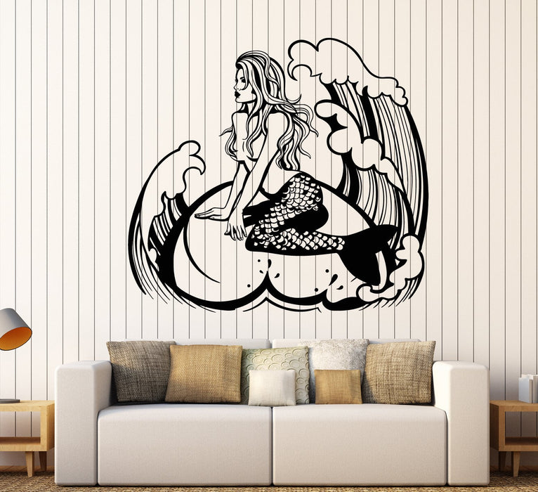 Vinyl Wall Decal Sexy Mermaid Waves Ocean Marine Style Stickers Unique Gift (1789ig)