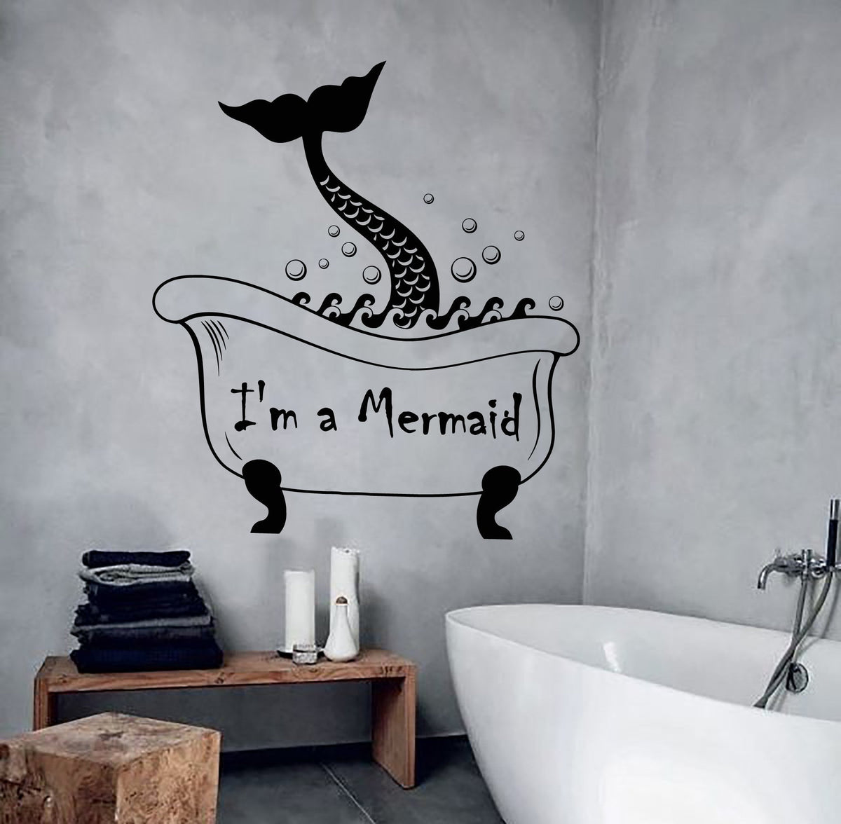 Vinyl Wall Decal Mermaid Tail Vintage Bath Style Funny Quote Stickers ...