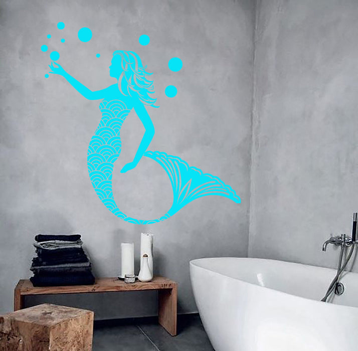 Vinyl Wall Decal Siren Mermaid Marine Style Bathroom Design Unique Gift (733ig)