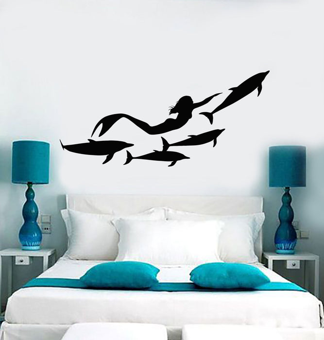 Vinyl Wall Decal Mermaid Dolphins Marine Art Ocean Stickers Unique Gift (ig4166)