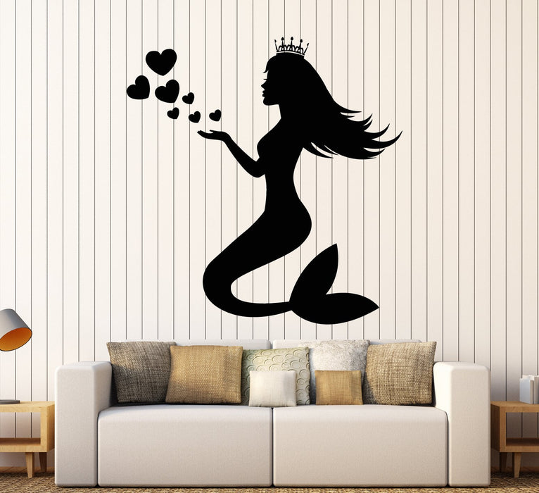 Vinyl Wall Decal Queen Crown Mermaid Silhouette Heart Symbol Stickers (2135ig)
