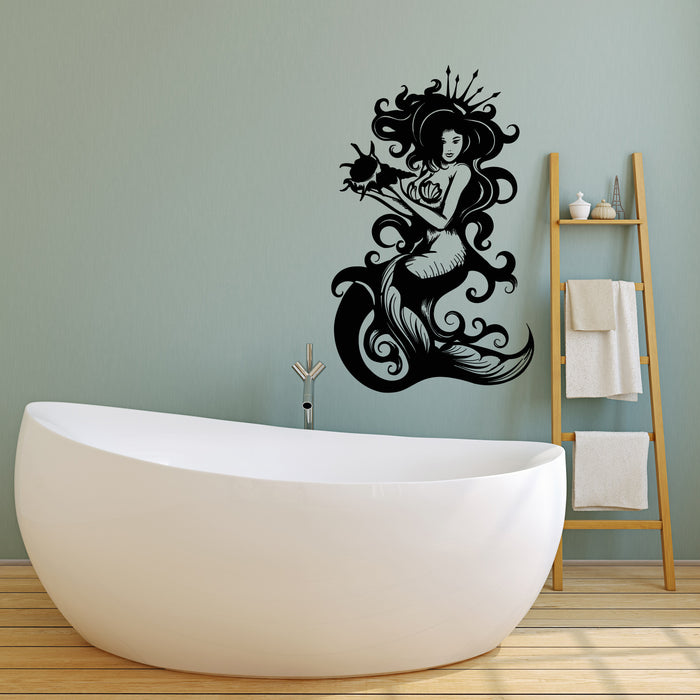 Vinyl Wall Decal Beautiful Sexy Mermaid Sea Queen Crown Shell Fantasy Stickers (4250ig)