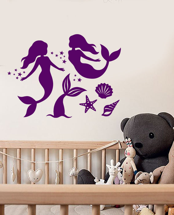 Vinyl Wall Decal Cartoon Mermaid Fish Tail For Girl's Room Stickers (3577ig)