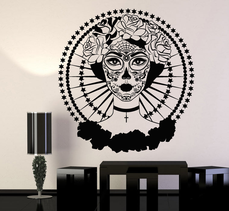 Vinyl Wall Decal Calavera Day Of The Dead Symbol Mexico Rose Stickers Unique Gift (1196ig)