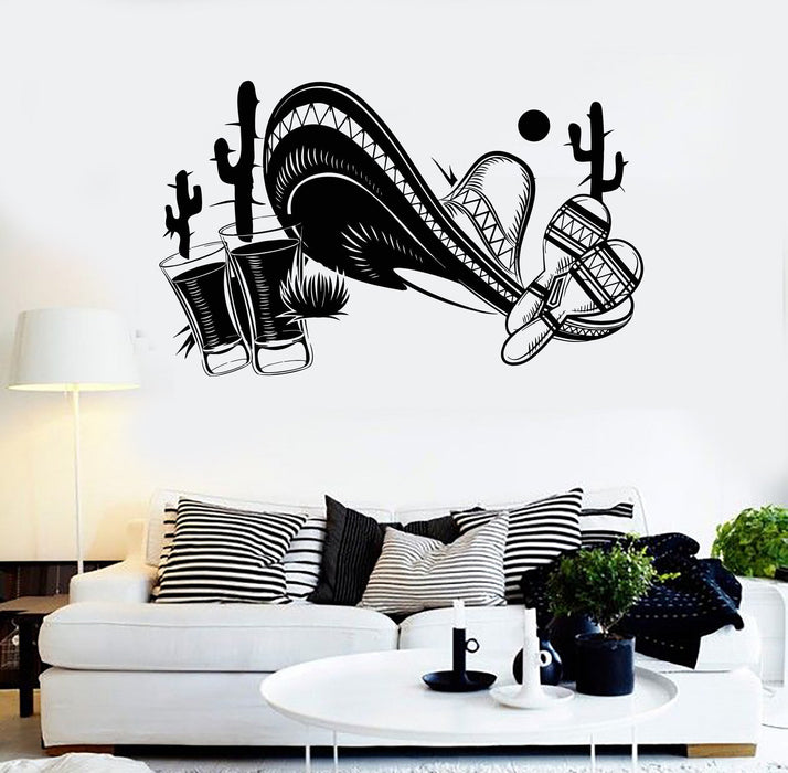 Vinyl Wall Decal Mexican Sombrero Tequila Cactus Decor Stickers Unique Gift (ig4366)