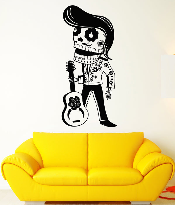 Vinyl Wall Decal Calavera Mexican Day Of The Dead Mariachi Guitarist Stickers Unique Gift (1981ig)