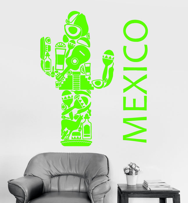Vinyl Wall Decal Mexico Latin America Big Cactus Mexican Stickers Unique Gift (1237ig)