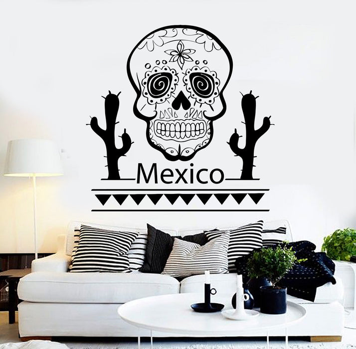 Vinyl Wall Decal Mexico Skull Cactus Mexican Latin America Stickers Unique Gift (ig4276)