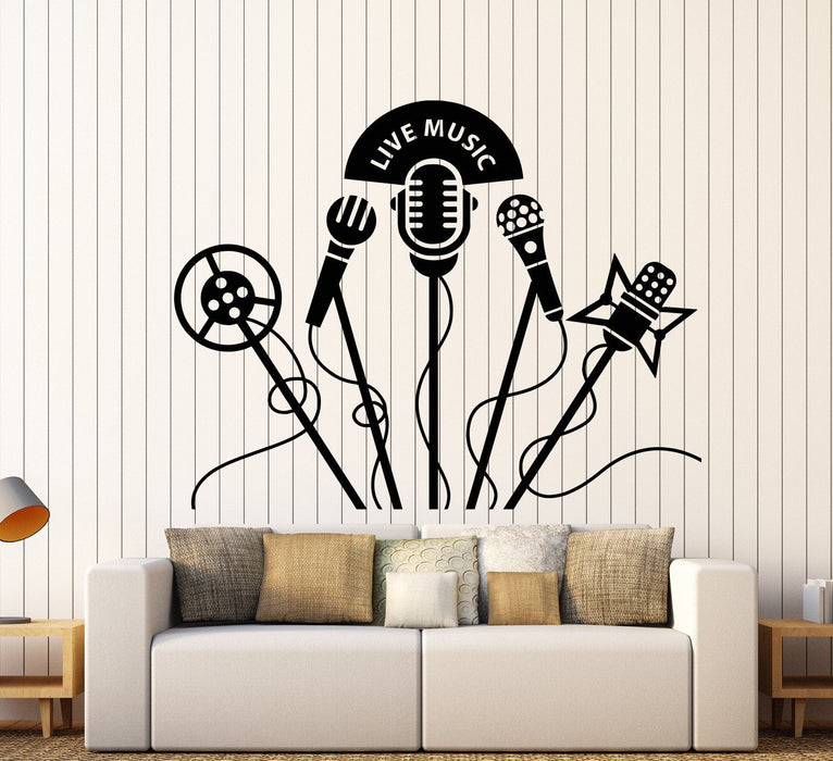 Vinyl Wall Decal Retro Microphones Karaoke Club Live Music Stickers Unique Gift (1249ig)