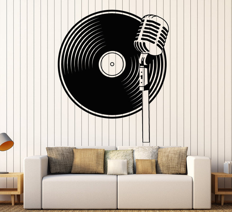 Vinyl Wall Decal Vinyl Disc Retro Microphone Style Jazz Club Stickers Unique Gift (1845ig)