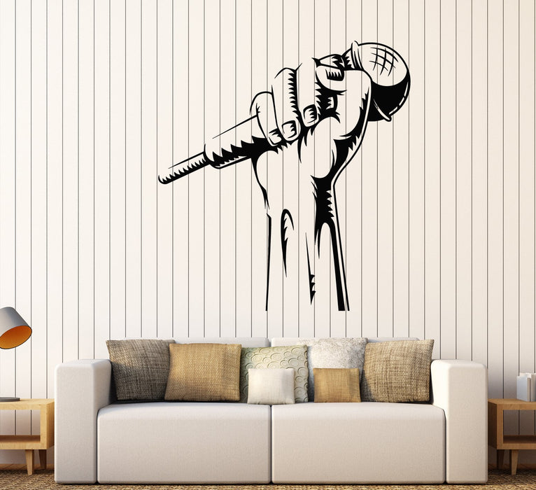 Vinyl Wall Decal Microphone Hand Karaoke Club Rap Battle Singer Stickers (2154ig)