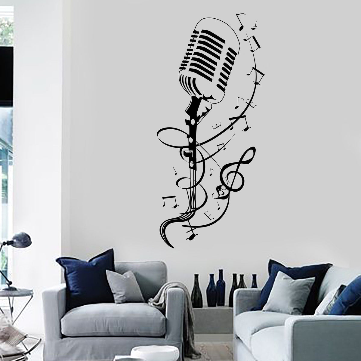Vinyl Wall Decal Microphone Patterns Singing Karaoke Stickers Unique G ...
