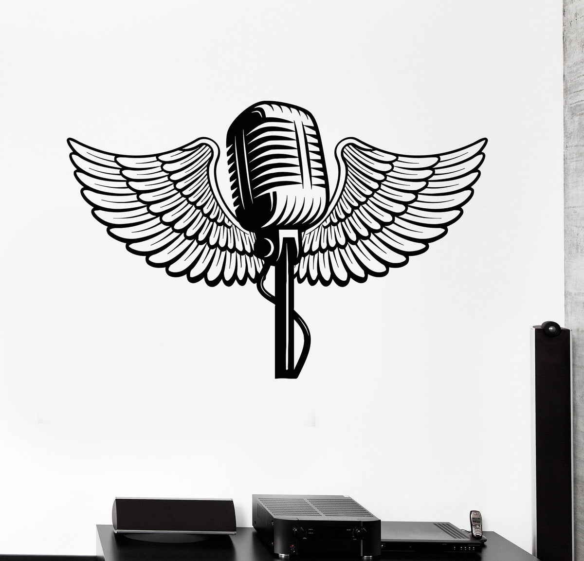 Vinyl Wall Decal Microphone Wings Music Karaoke Stickers Unique Gift ...