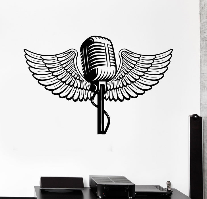 Vinyl Wall Decal Microphone Wings Music Karaoke Stickers Unique Gift (ig4466)