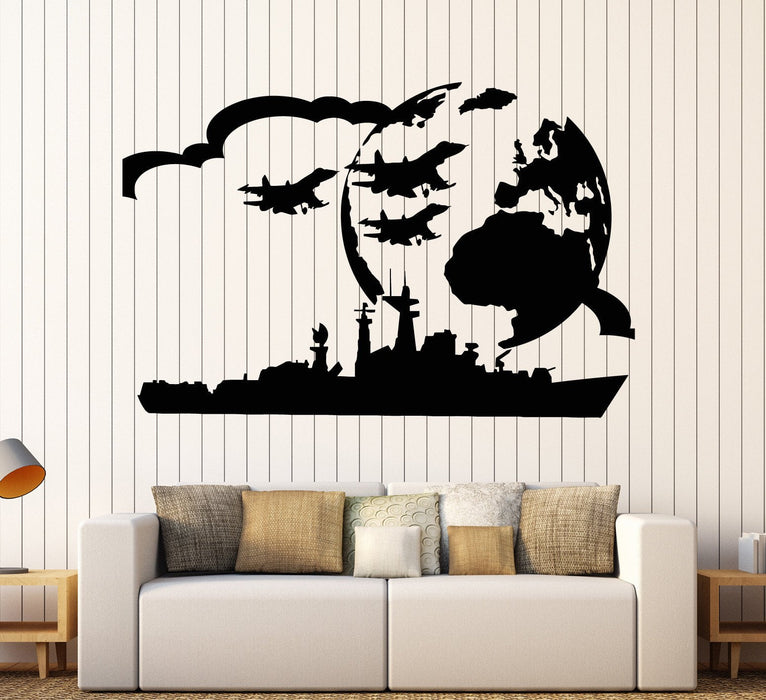 Vinyl Wall Decal Aircraft Carrier USS Military Art Boy Room War Stickers Unique Gift (ig3764)
