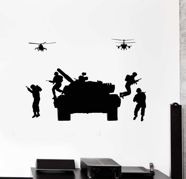 Vinyl Wall Decal Tank Soldiers Helicopters Military War Stickers Unique Gift (ig4837)