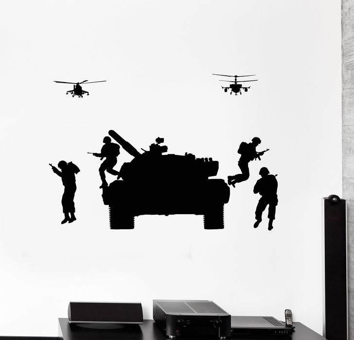 Vinyl Wall Decal Tank Soldiers Helicopters Military War Stickers Uniqu ...