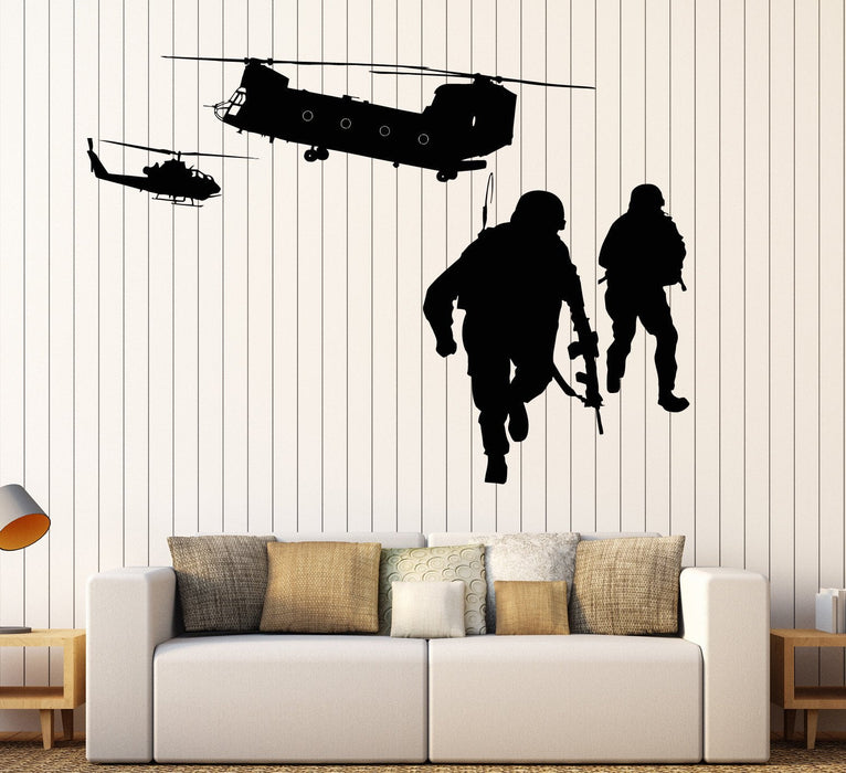 Vinyl Wall Decal Helicopters Military War Soldiers Aviation Stickers Unique Gift (ig4527)