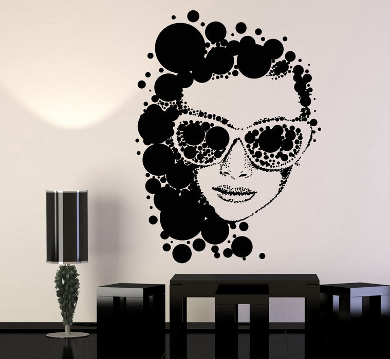 Vinyl Wall Decal Retro Woman Sunglasses Art Fashion Girl Model Stickers Unique Gift (1300ig)