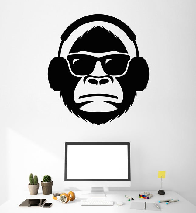 Vinyl Wall Decal Cool Monkey Head In Sunglasses Musical Headphones Stickers Unique Gift (2055ig)